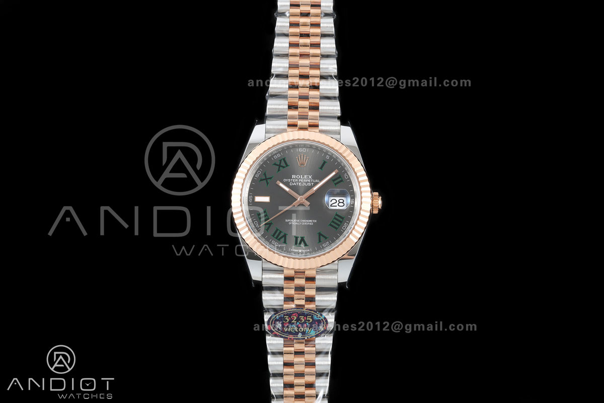 DateJust 41 126331 904L SS/RG VF 1:1 Best Edition Gray Dial Green Roman on Jubilee Bracelet DD3235